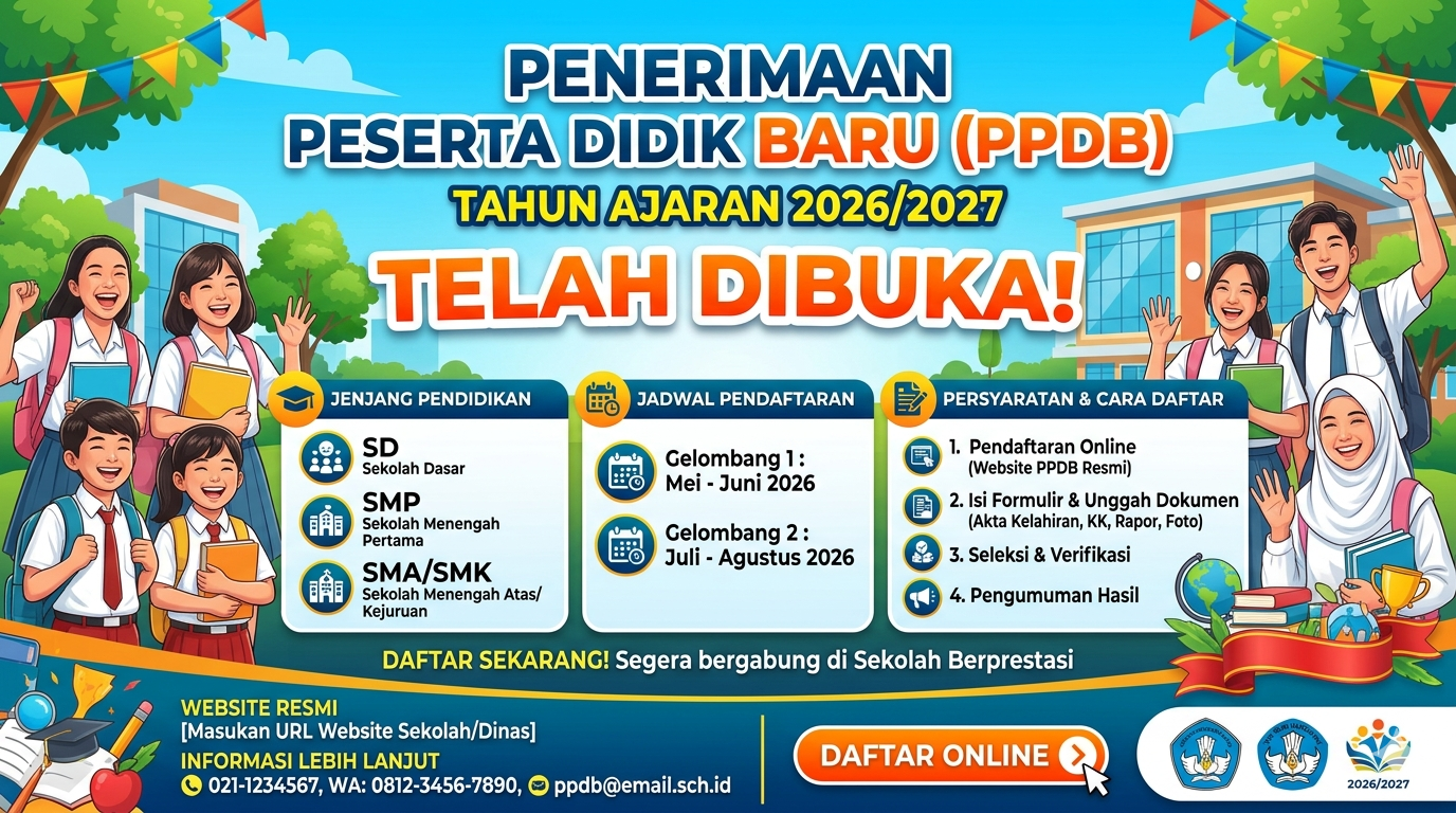 Penerimaan Peserta Didik Baru (PPDB) Tahun Ajaran 2026/2027 Resmi Dibuka, Simak Jadwal dan Syaratnya!